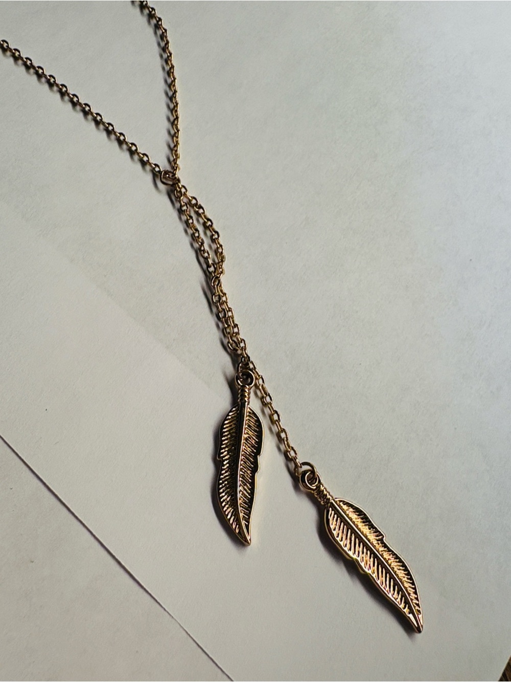 Gold Feather Lariat Necklace - Women Jewelry